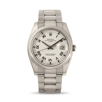 Oyster Perpetual Date Ref 115200 in Acciaio, Quadrante Bianco Numeri Romani, Quadrante Oyster