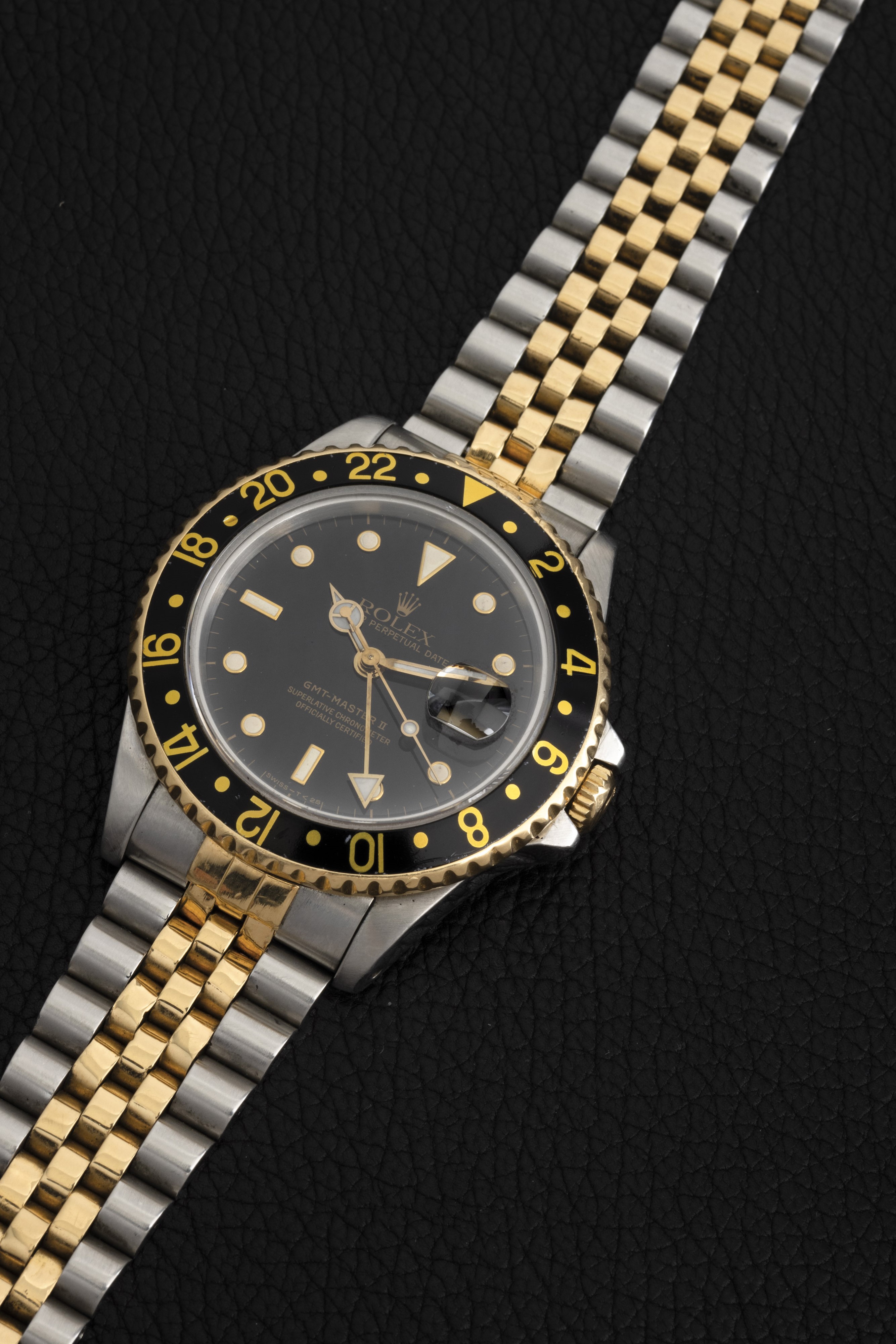 Rolex - Gmt Master II Ref 16713 Acciaio e Oro Quadrante Nero Indici Bicchierini, Bracciale Jubile...