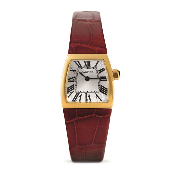 Cartier - Elegant La Dona in 18k yellow gold, Argentè dial with Roman numerals, quartz winding with box and guarantee