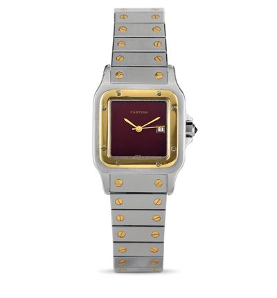 Santos Carrèe Automatico Ref 2691 con Raro Quadrante Burgundy Acciaio e Oro