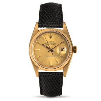 Datejust Ref 16018 in Oro Giallo 18k, Quadrante Champagne con Indici Applicati, Carica Automatica