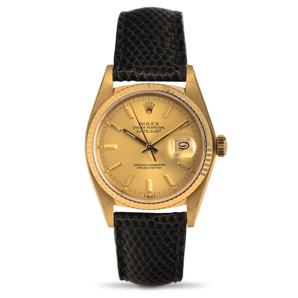 Rolex - Datejust ref 16018 in 18k yellow gold, champagne dial with applied hour markers, automatic winding