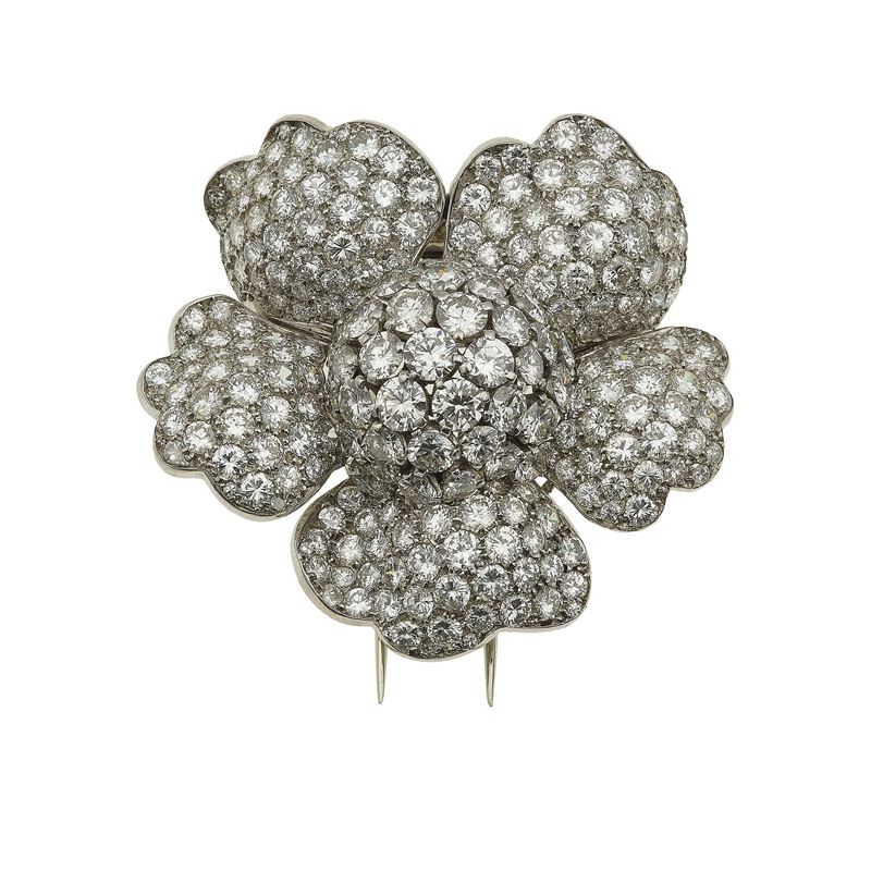 Brilliant-cut diamond and gold brooch  - Auction Fine Jewels - Cambi Casa d'Aste