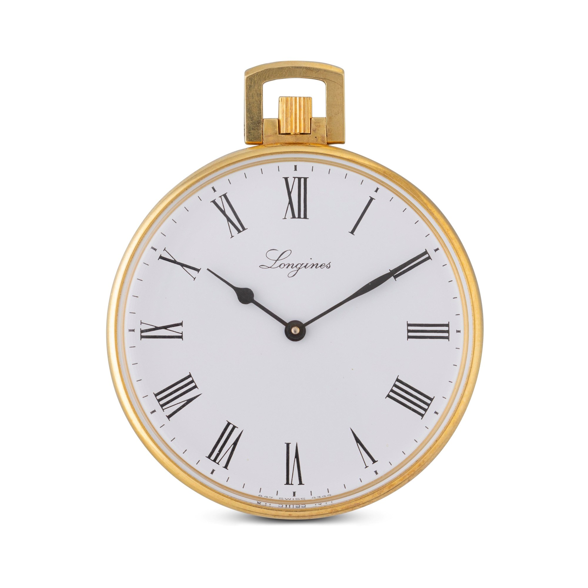 Longines - Orologio da tasca in oro giallo 18k con quadrante bianco a numeri romani