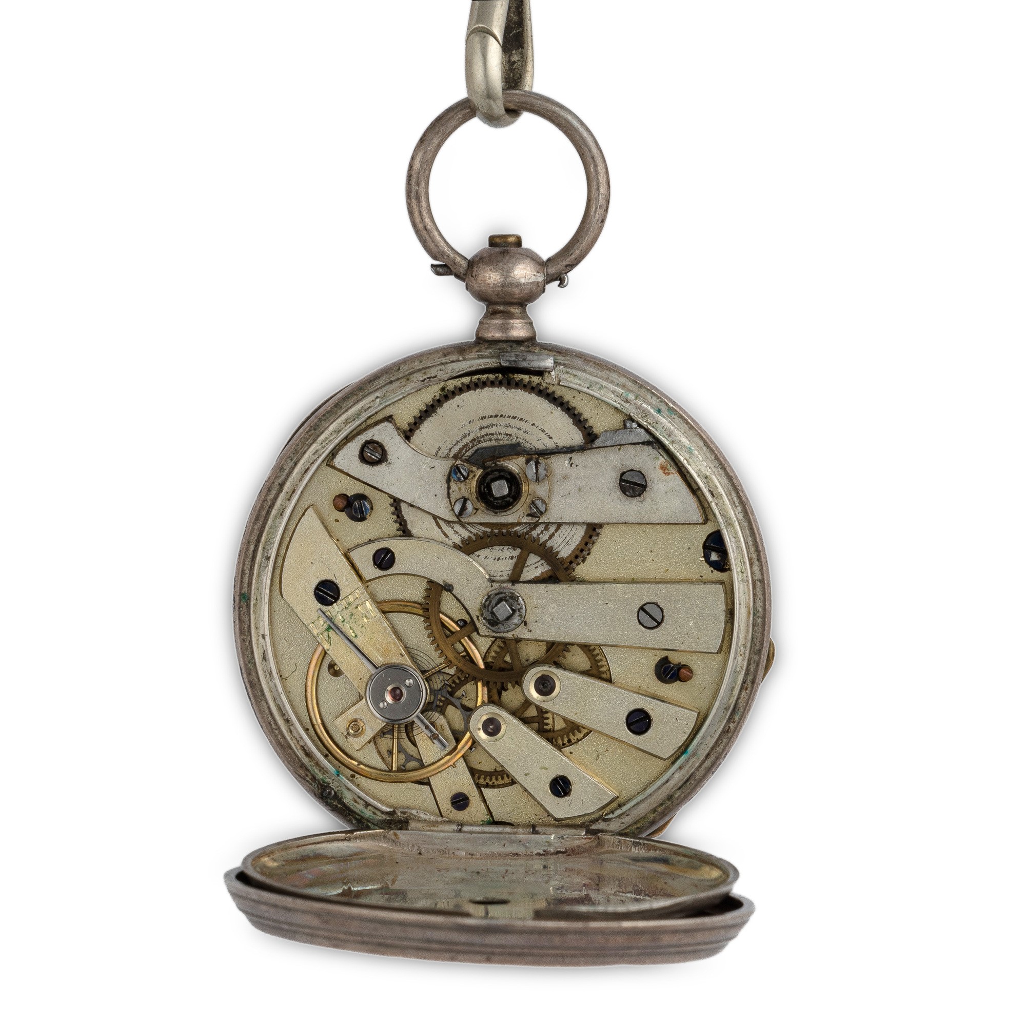Faure Locle - Orologio da tasca in argento con catena, quadrante bianco a numeri romani