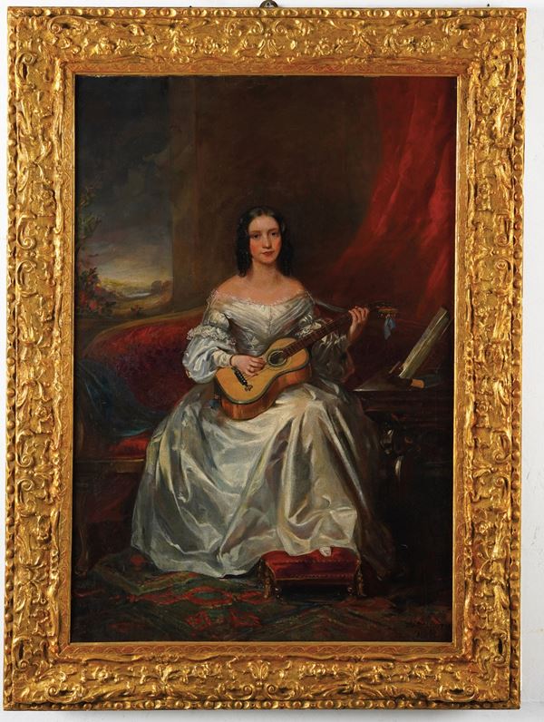 Artista del XIX secolo Donna con chitarra