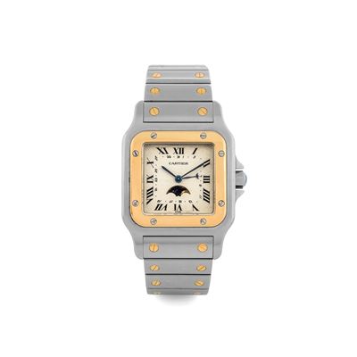 Santos Calendario Moonphase Acciaio e Oro, Quadrante Argentè Corredato da Scatola e Garanzia, Cir...