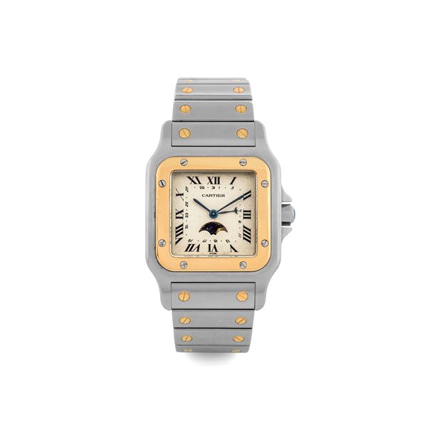 Cartier - Santos Calendar Moonphase steel and gold, silvered dial with box and guarantee, circa 1990