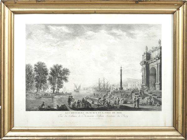 Jean Daullé (1703-1763) da un disegno di Claude Joseph Vernet (1714-1789) Le différens travaux d'un port de mer...