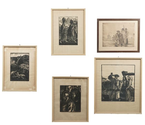 Mario Delitala (1887-1990) Mattino, Verso la fonte, Contadini di Sardegna, L'Eroica