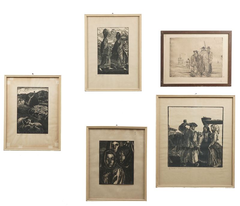 Mario Delitala (1887-1990) Mattino, Verso la fonte, Contadini di Sardegna, L'Eroica  - Asta Antiquariato - Cambi Casa d'Aste