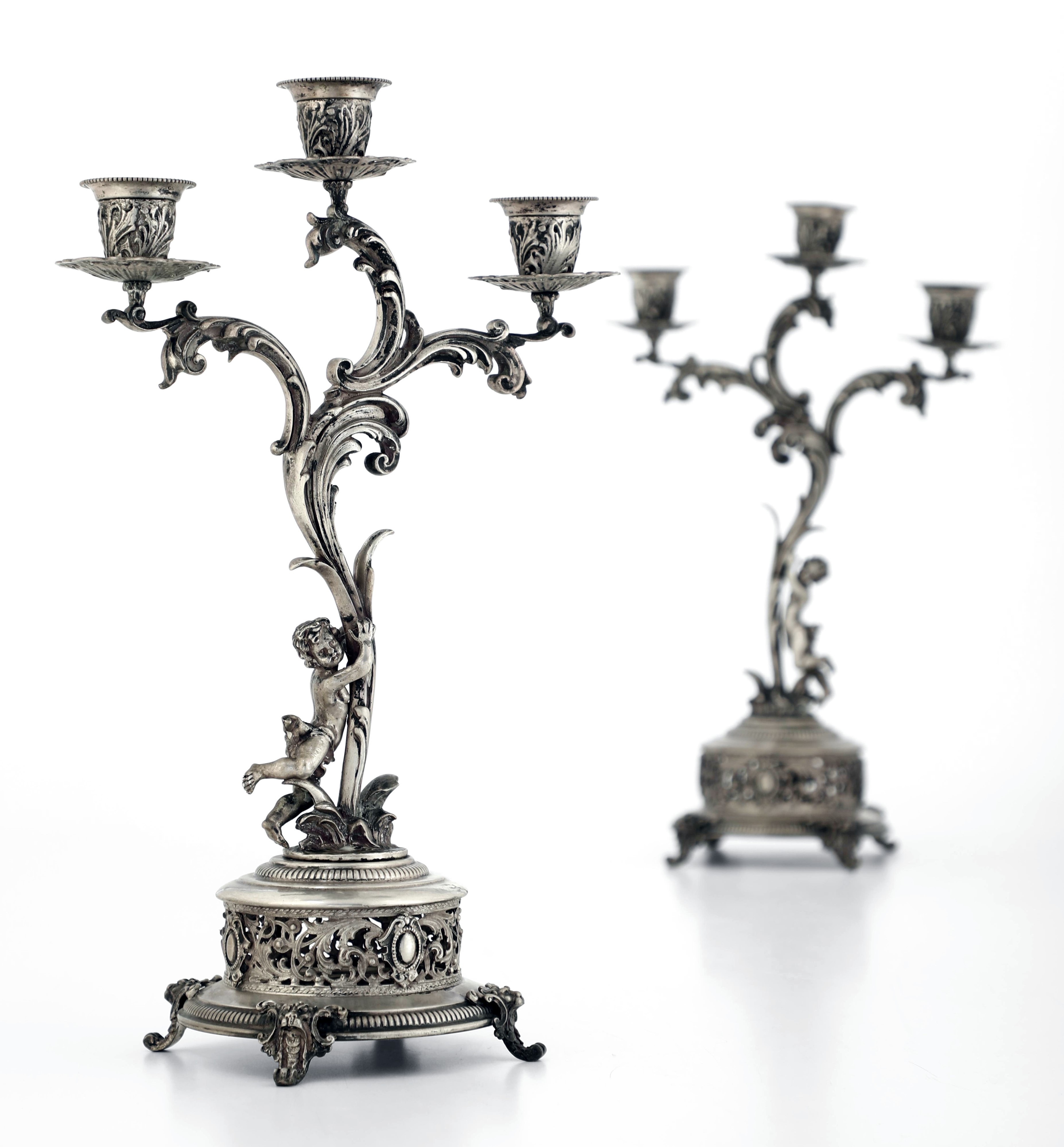 Coppia di Candelabri. Argenteria Milanese del XX Secolo, Argentiere Gaetano Tadiello