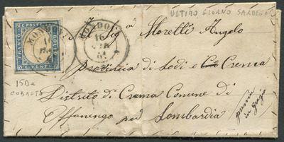 1861, Sardegna/regno D’italia, Lettera da Mondovì del 16 Marzo 1861 per Offanengo, Affrancata con...