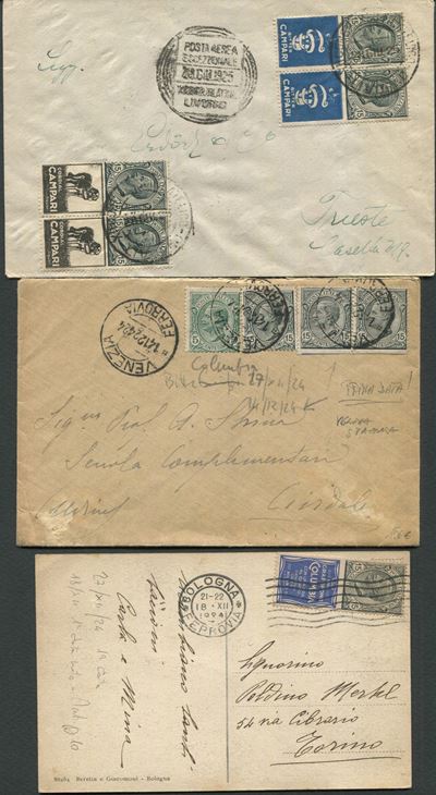 1924, Regno D’italia, Pubblicitari, Lotto di una Cartolina e Due Buste Affrancate con 15 Cent. “c...