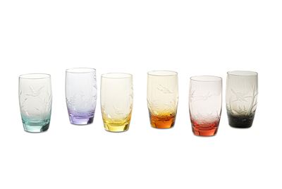 Sei Bicchieri Colorati. Repubblica Ceca, Manifattura Moser, Seconda Metà del XX Secolo
