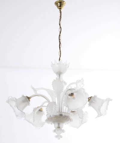 Lampadario in Vetro a 5 Luci. XX-XXI Secolo