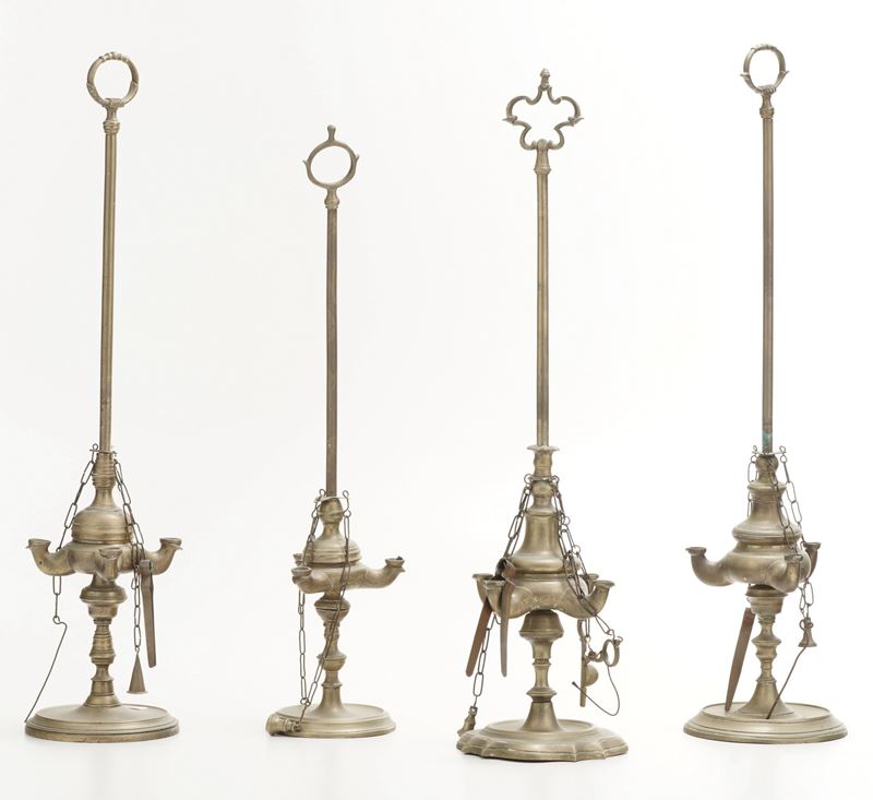 Quattro lampade fiorentine in bronzo dorato  - Auction Antiquariato - Cambi Casa d'Aste