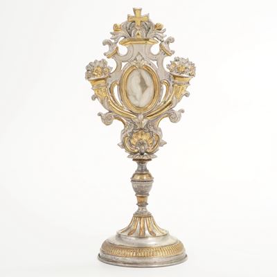 Reliquiario in Metallo Argentato e Dorato. XIX-XX Secolo