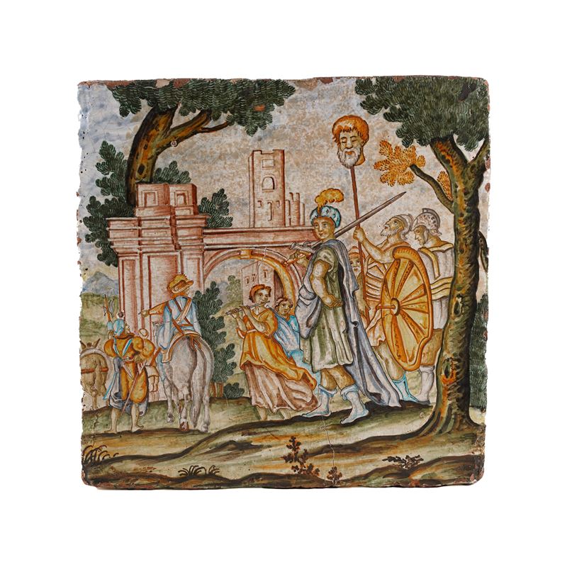 Mattonella. Sicilia (?), XX secolo.  - Auction Majolica, Porcelain and Glassware - Cambi Casa d'Aste