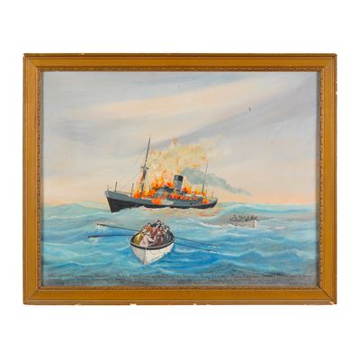 Ex voto, Naufragio di nave, legno dipinto, Italia XX secolo