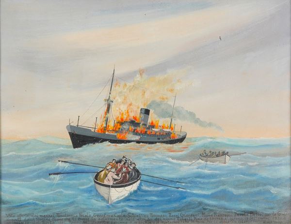 Ex voto raffigurante Naufragio di nave. Italia XX secolo