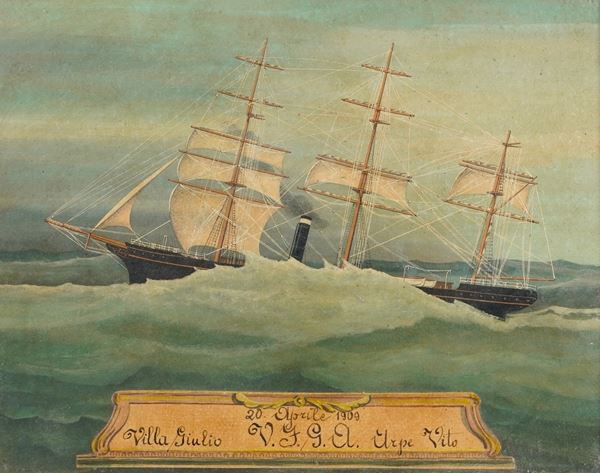 Pittore del XIX-XX secolo Ritratto di veliero in navigazione, 1909