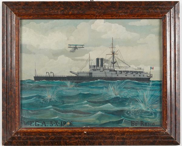 Ex voto nave militare, firmato remo Bò, 1936