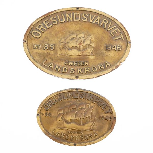 Due placche in ottone "Oresundsvarvet" 1946