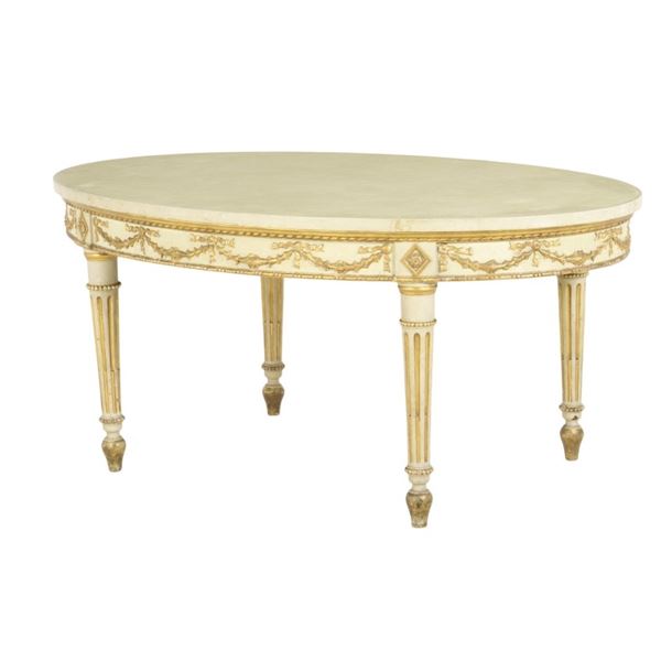 Tavolo stile Luigi XVI in legno laccato e dorato