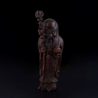 Figura di Saggio in Legno. Cina, XIX Secolo