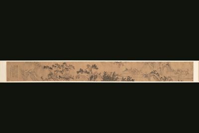 Scroll Raffigurante Paesaggio e Cervi con Iscrizioni, Cina, 1861, XIX Secolo