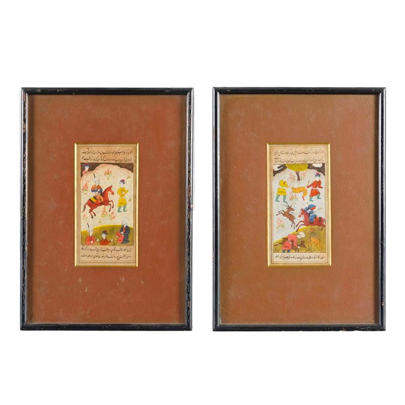 Coppia di testi sacri miniati con scene coraniche in policromia Persia, XIX secolo  - Tecnica mista su carta - Asta Antiquariato - Cambi Casa d'Aste