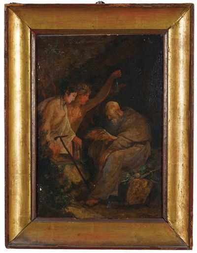 Anonimo del XIX Secolo Scena Allegorica con Frate