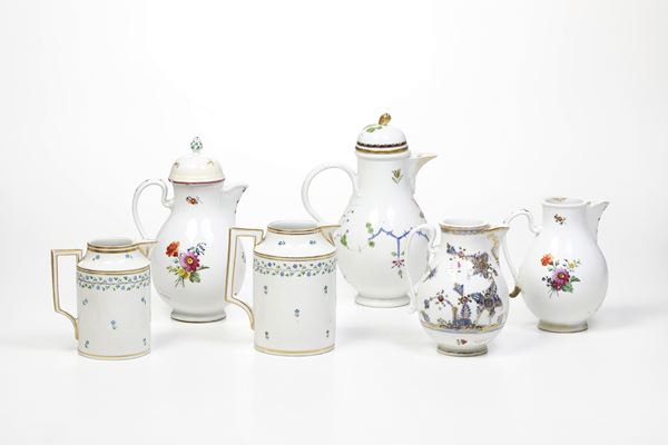 Sei caffettiere. Vienna e Meissen, 1760-1820 circa.