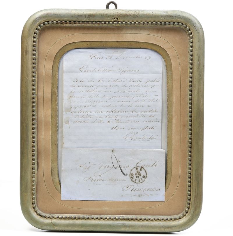 Garibaldi Giuseppe (1807-1882) Bella lettera autografa dell’eroe dei due mondi indirizzata alla cantante lirica Virginia Conti datata 13 diembre 49’ (?)  - Asta Libri antichi e rari sotto l'ombrellone - Cambi Casa d'Aste