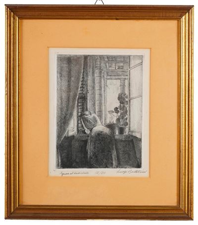 Signora al davanzale (acquaforte)