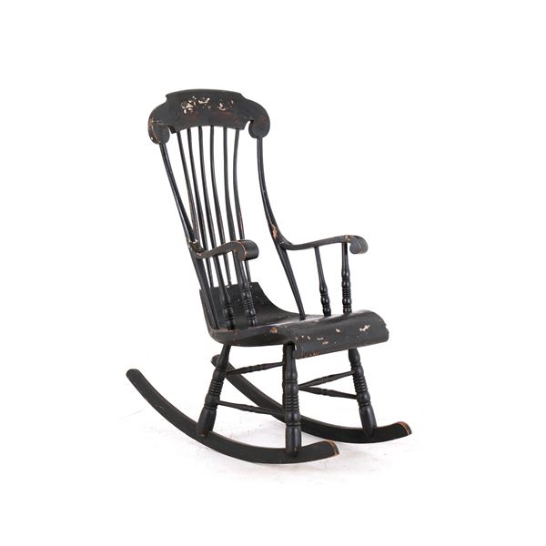 Sedia a dondolo in legno ebanizzato