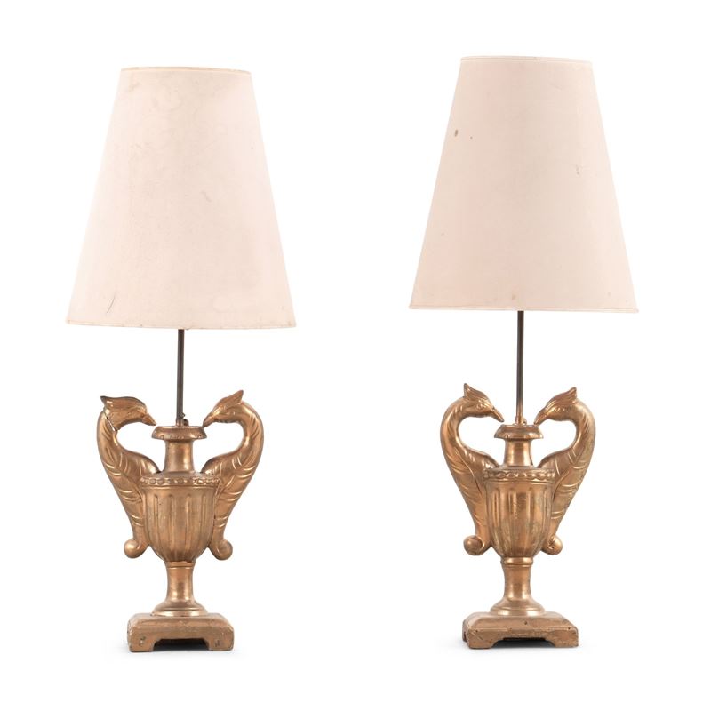 Coppia di portapalme in legno intagliato e dorato. XIX secolo  - Auction Antique - Cambi Casa d'Aste