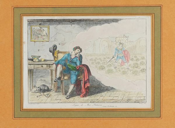 Bartolomeo Pinelli Il sogno di Meo Patacca "Roma, 1822" inciso in basso a destra