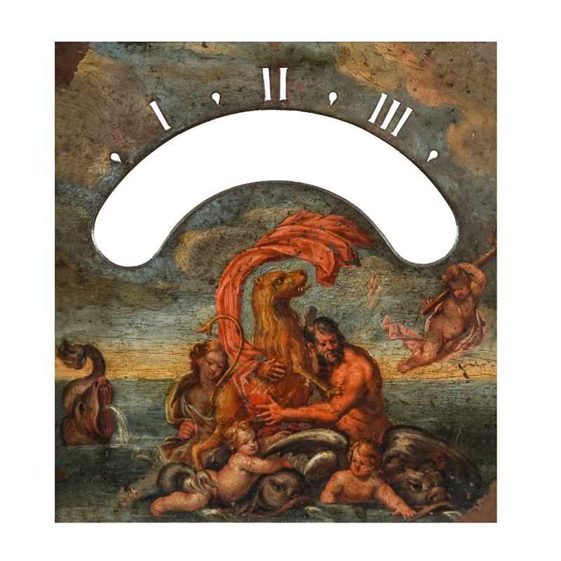 Scuola emiliana del XVII secolo, quadrante di orologio Soggetto mitologico  - olio su rame - Auction Italian Residences - Cambi Casa d'Aste