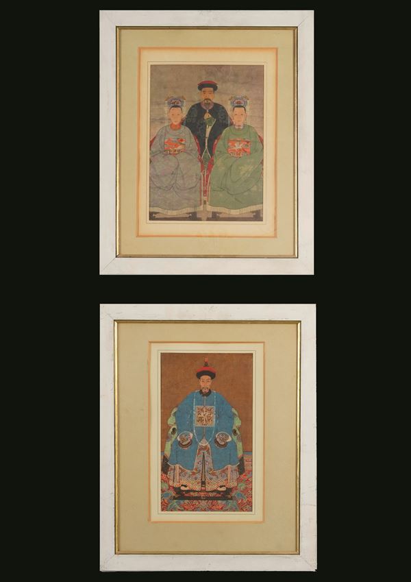 Coppia di dipinti raffiguranti scene di vita di corte, Cina, Dinastia Qing (1644-1912)