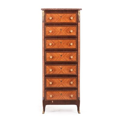 France, Settiminale, XIX-XX secolo, lastronato in bois de rose e palissandro con applicazioni in ...