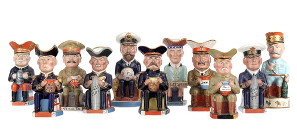 Set completo di undici Toby-Jugs Inghilterra, Burslem (Staffordshire), Manifattura Wilkinson, 1915-1919