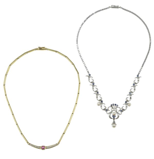 Two gem-set and gold necklaces