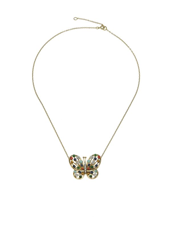 Girocollo con pendente “farfalla” gem-set e diamanti