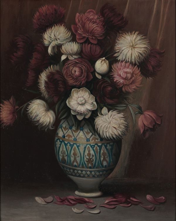 Pittore del XIX secolo Natura morta con vaso di fiori