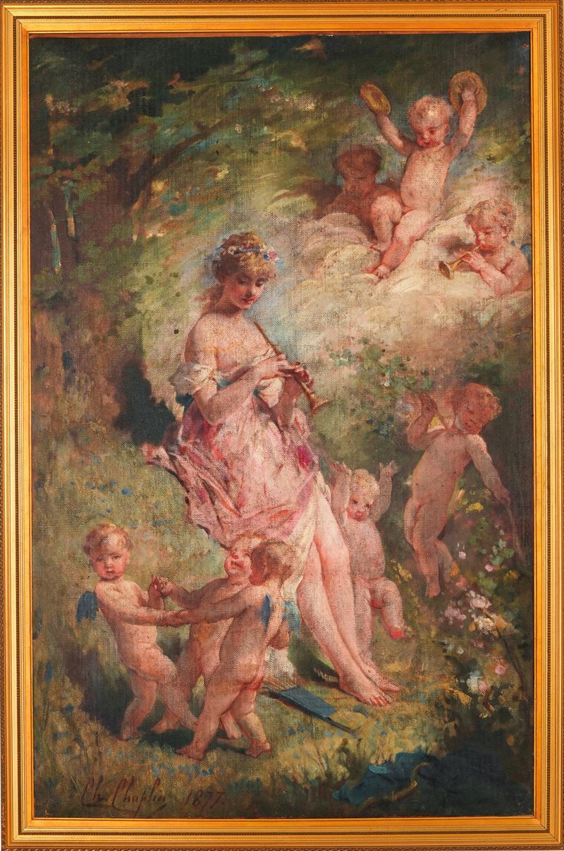 Charles Josuah Chaplin : Scena allegorica, 1877  - olio su tela - Asta Dipinti e Sculture del XIX-XX secolo - II - Cambi Casa d'Aste