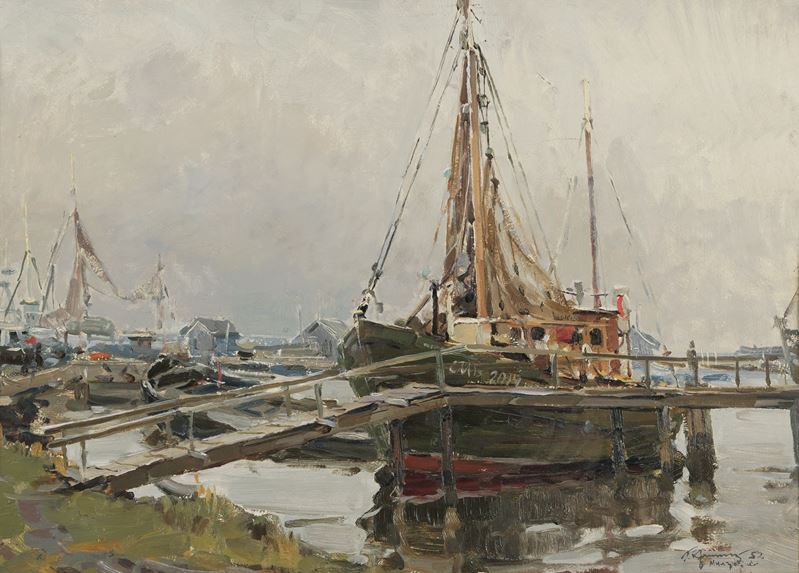 G. Krizhevsky Barche  - olio su cartone - Auction Six Centuries of Arts and Furnitures - III - Cambi Casa d'Aste