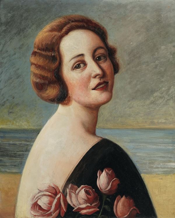 Pittore del XIX-XX secolo Ritratto femminile con rose