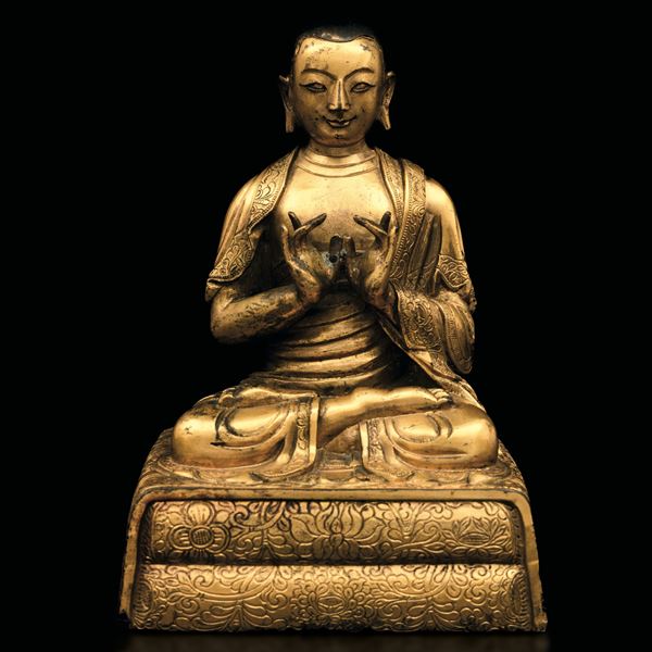 Figura di Lama in bronzo dorato, Cina, Dinastia Qing, epoca Kangxi (1662-1722)